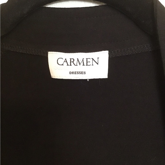 Carmen Marc Valvo Black Ruched Faux Wrap Dress - Picture 8 of 8